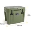 Petromax Kühlbox 25 Liter Oliv - Inkl. Sitzkissen, Haft-Unterlage Und Einsatzkorb -Camping-Abenteuer Petromax Kuehlbox kx25 oliv Abmessungen aussen